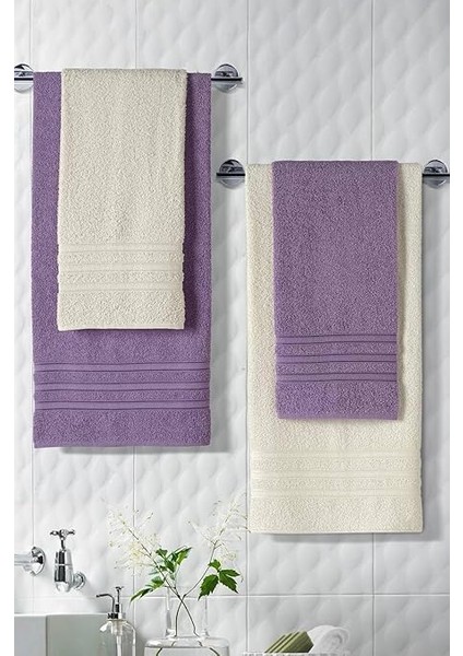Pamuklu 50X90-70X140 cm 4'lü Banyo Havlu Seti (Krem) fiyatları