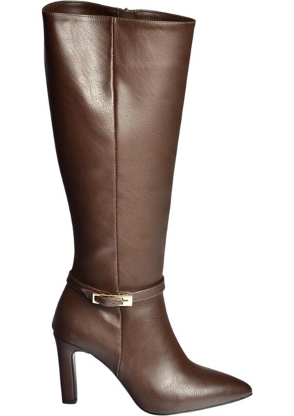 V404020709 Kahverengi Kalın Topuklu Kadın Çizme
