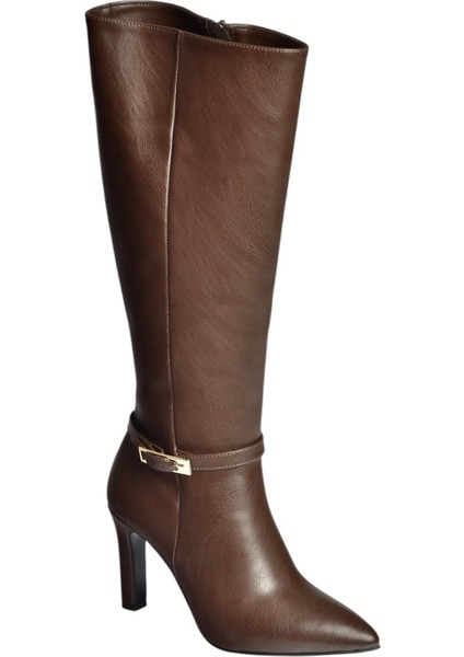 V404020709 Kahverengi Kalın Topuklu Kadın Çizme