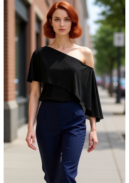 Kadın Asimetrik Kesim Dökümlü Detaylı Örme Üst Kaliteli Şık Rahat Modern Zarif Günlük fırsatları