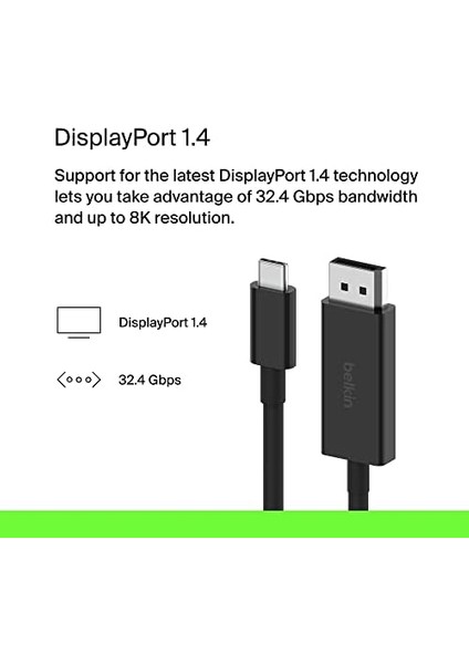 USB Tip C - Displayport 1.4 Kablo 6.6ft/2m, 32.4gbps, 8K@60Hz Veya 4K@144HZ, Hbr3, Dsc, Hdcp 2.2, Dp Alt Modu, Geriye Dönük Uyumlu, Windows, Macos, Ipados, ve Daha Fazlası ile Çalışır modelleri