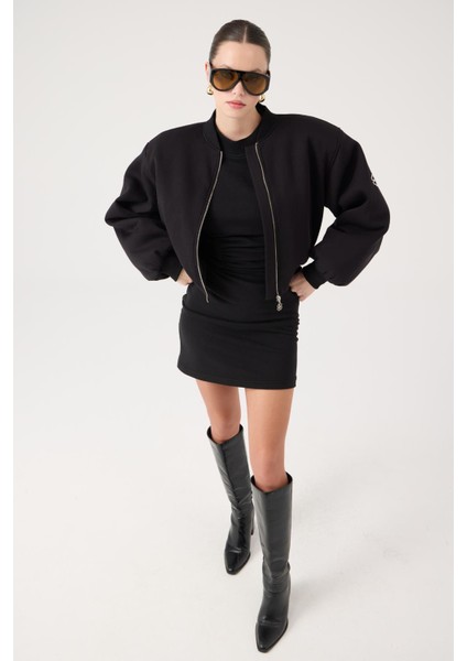 Crop Kesim Vatkalı Alexa Bomber Ceket Siyah fiyatları