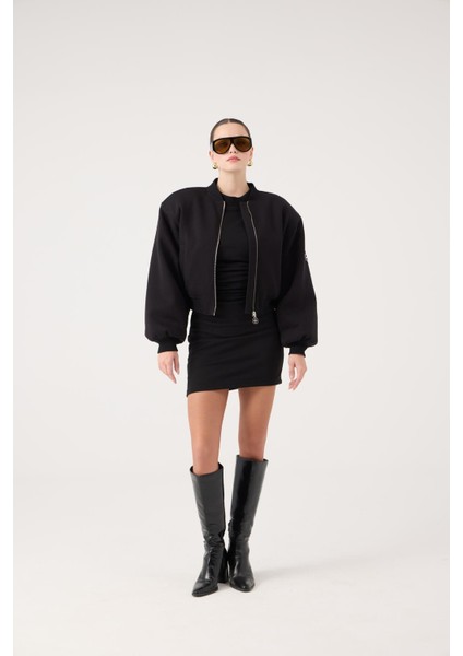 Crop Kesim Vatkalı Alexa Bomber Ceket Siyah fırsatları