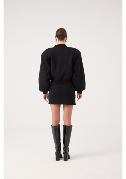 Crop Kesim Vatkalı Alexa Bomber Ceket Siyah indirimleri