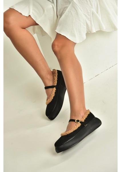 V811269502 Siyah Süet Içi Kürklü Günlük Kadın Ayakkabı modelleri