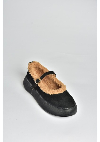 V811269502 Siyah Süet Içi Kürklü Günlük Kadın Ayakkabı