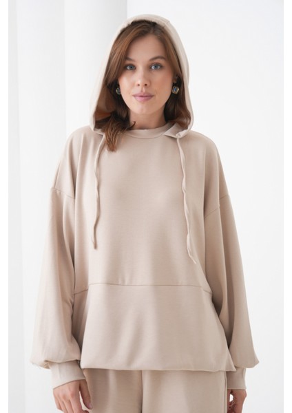 Kadın Oversize Kapüşonlu Sweatshirt Pileli Tasarım Pantolonlu Tesettüre Uygun Eşofman Takımı fiyatları