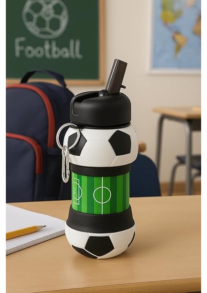 Store Futbol, Basketbol ve Tenis Topu Şeklinde Katlanabilir Matara, 0.5l Silikon Spor Su Şişesi, Taşınabilir ve Hafif (Futbol) fırsatları