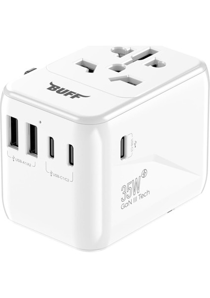 Labs BL80 Seyehat Şarj Adaptörü 35W Gan Çoklu Priz Dönüştürücü (Beyaz)