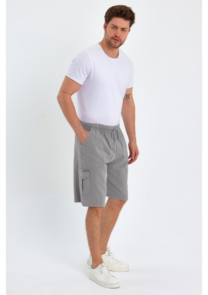 Yazlık Keten Görünümlü Kargo Cep Lastikli, Bol Kesim Toprak Renk Şort 201-6 fiyatları