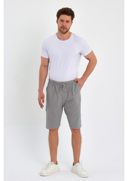 Yazlık Keten Görünümlü Kargo Cep Lastikli, Bol Kesim Toprak Renk Şort 201-6 fırsatları