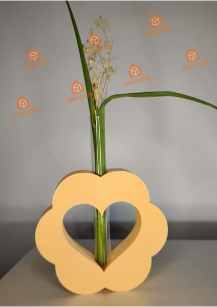 Kalp Detaylı Çiçek Vazo - Cam Tüplü Özel Tasarım fiyatları