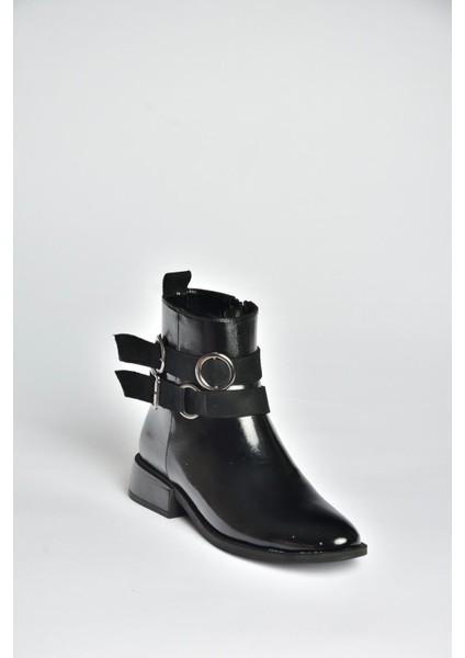 V312362260 Siyah Rustik Kemer Detaylı Kadın Bot