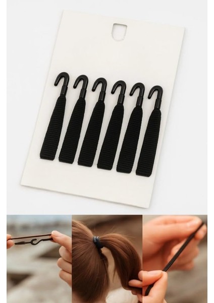 Plastik Kancalı Lastik Saç Tokası Seti, Kadın Toka, Toka Organizer, Toka, Kız Çocuk Toka, Kadife Toka 6&apos;lı Set Siyah
