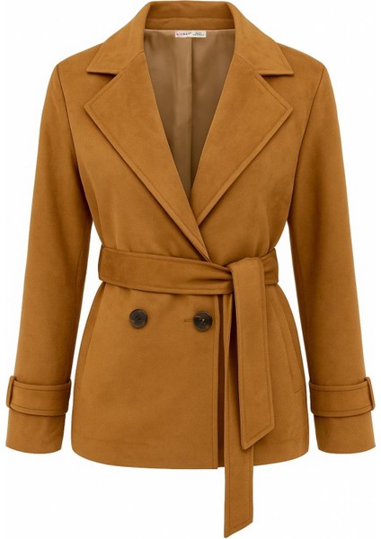 4779 Kadın Kemerli Süet Ceket Camel