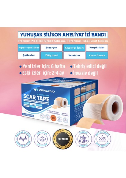 Silikon Yara Izi Bandı 2m – Premium Ameliyat/sezaryen/skar Iz Görünümü Için, Kesilebilir Medikal