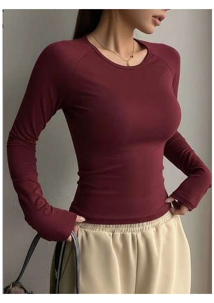 Bordo Uzun Kollu Tam Boy Bluz