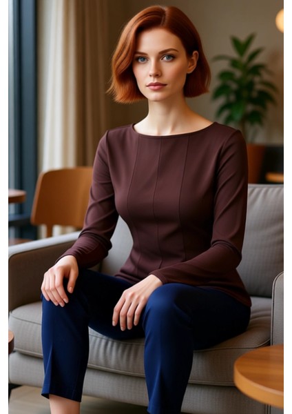 Kadın Regular Boy Peplum Kesim Kayık Yaka Bluz Kaliteli Şık Rahat Modern Zarif Günlük