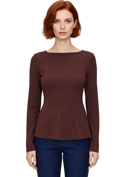 Kadın Regular Boy Peplum Kesim Kayık Yaka Bluz Kaliteli Şık Rahat Modern Zarif Günlük fiyatları