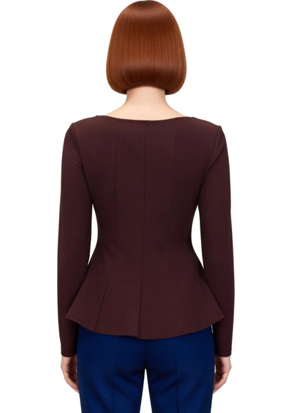 Kadın Regular Boy Peplum Kesim Kayık Yaka Bluz Kaliteli Şık Rahat Modern Zarif Günlük modelleri