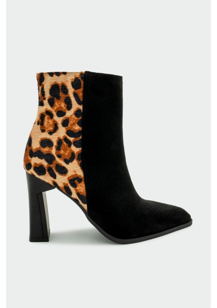 Sage Leopar Desenli Fermuarlı Kadın Bot