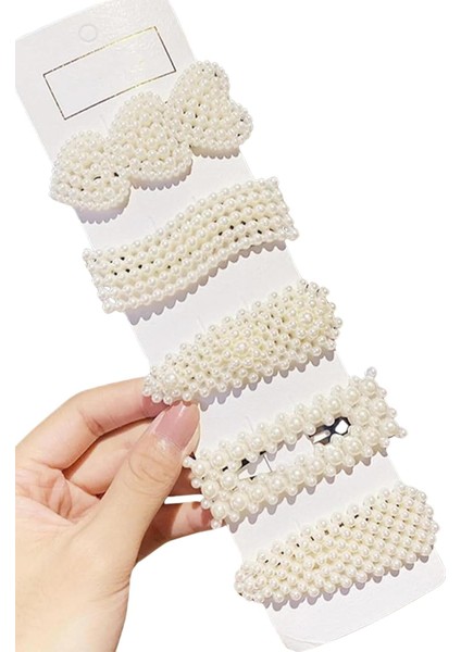 Çelikonline-Kadın 5&apos;li Inci Model Yan Çıt Çıt Saç Tokası Seti