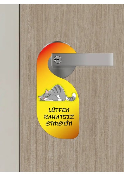 Lütfen Rahatsız Etmeyin. Kedili Tasarım Kapı Askısı Kapı Uyarı Levhası