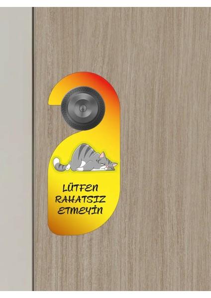Lütfen Rahatsız Etmeyin. Kedili Tasarım Kapı Askısı Kapı Uyarı Levhası modelleri