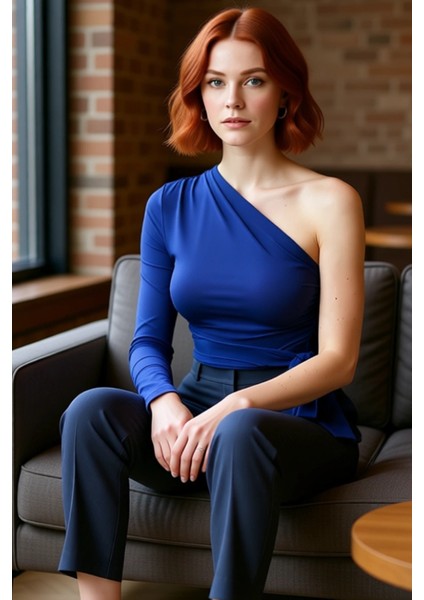 Kadınlar Için Şık Crop Bluz Tek Kol Asimetrik Yaka Örme Kumaş Özel Tasarım Seçkin Malzeme fırsatları