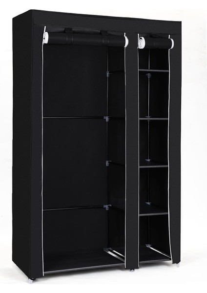 Kumaş Dolap, Dolabı, Katlanır Dolap, Çubuklu Kamp Dolabı, 110 x 175 x 45 Cm, Siyah, LSF007