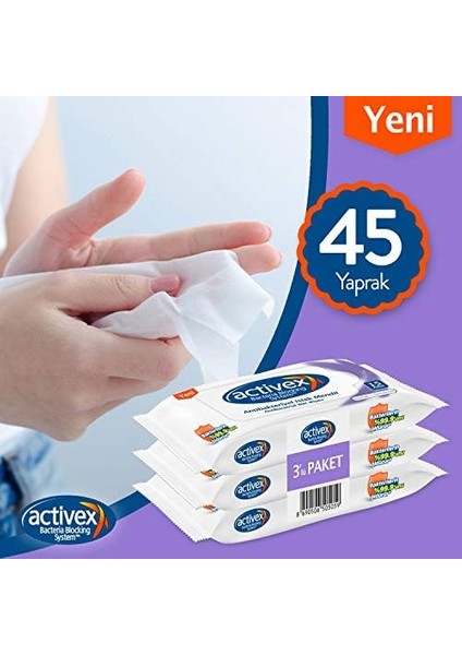 Activex Antibakteriyel Islak Mendil Hassas (3 x 15 Adet)