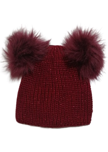 Simli Çift Ponponlu Kadın Örgü Bere Standart fiyatları