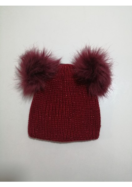 Simli Çift Ponponlu Kadın Örgü Bere Standart modelleri