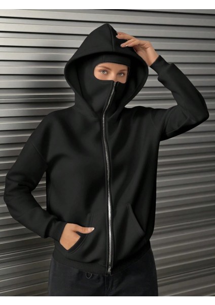 Unisex Maskeli Ninja Hırka 3 Iplik Oversize
