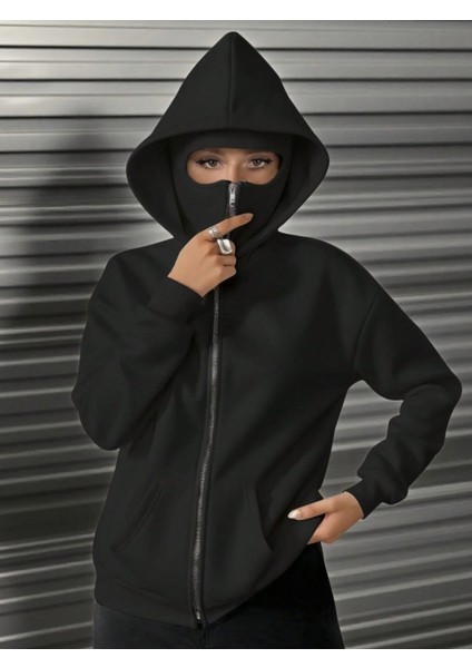 Unisex Maskeli Ninja Hırka 3 Iplik Oversize fırsatları