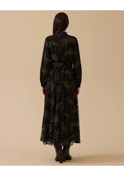 10002521311010 Üstü Tül Desenli Beli Kemerli Şık Elbise fiyatları