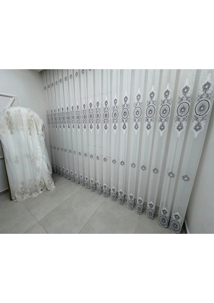 Nivemeshome 1453 Osmanlı Motifli Gümüş Detaylı 1/3 Pileli Tül Perde Apm indirimleri