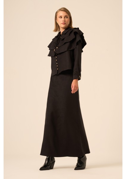 Bayan Süet Fırfırlı Takım Siyah 31247 fiyatları