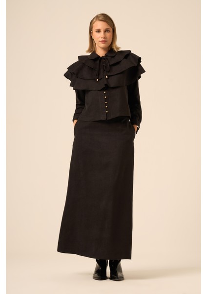 Bayan Süet Fırfırlı Takım Siyah 31247 fırsatları