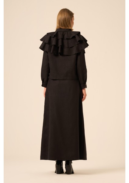 Bayan Süet Fırfırlı Takım Siyah 31247 indirimleri