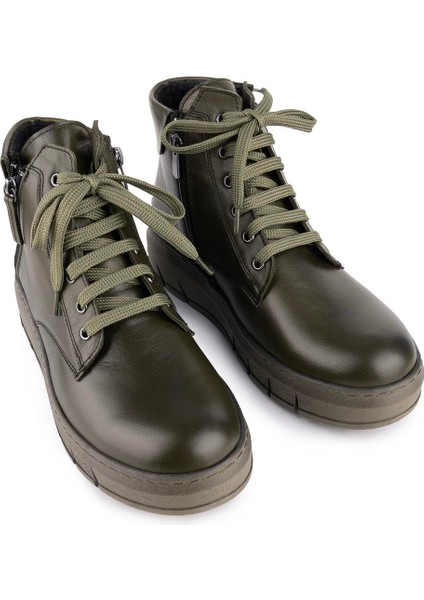 Hakiki Deri Sade Rahat Ortopedik Taban Bot Yeşil 2202 Bot