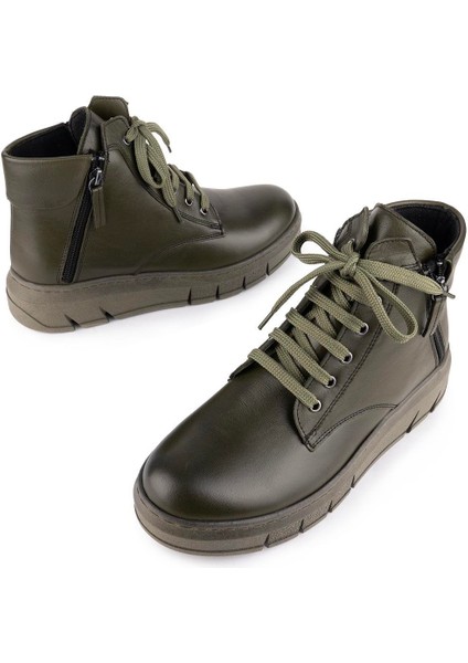 Hakiki Deri Sade Rahat Ortopedik Taban Bot Yeşil 2202 Bot fiyatları