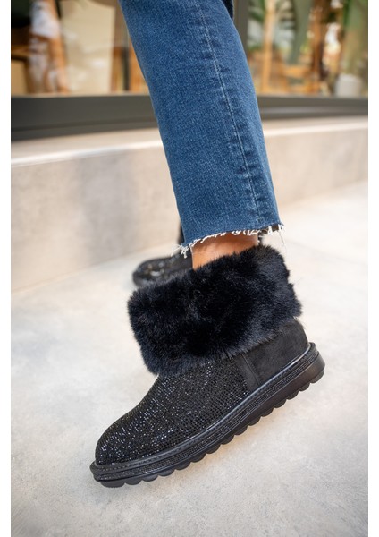 Japeni Siyah Süet Taş Detaylı Peluş Bot modelleri