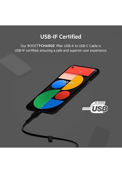 Boostcharge Flex Silikon USB Tip C - A Kablosu (2m/6,6ft), USB Usb-If Sertifikalı Usb-C Şarj Kablosu - Siyah fiyatları
