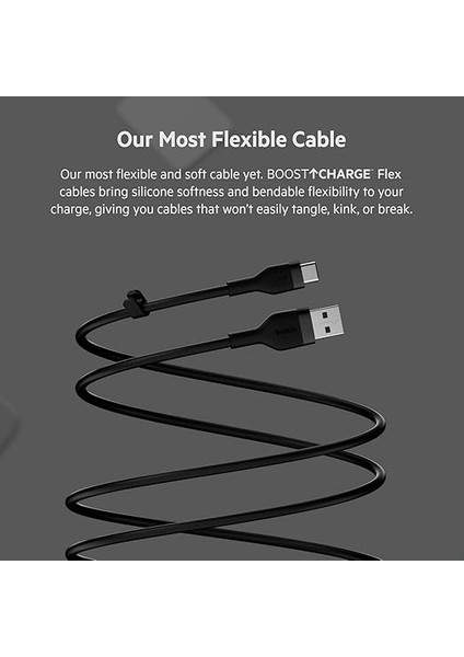 Boostcharge Flex Silikon USB Tip C - A Kablosu (2m/6,6ft), USB Usb-If Sertifikalı Usb-C Şarj Kablosu - Siyah fırsatları