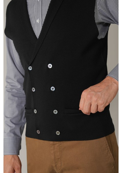 Siyah Kruvaze Yün Erkek Yelek TRYL24K24202_D99 modelleri