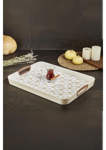 Ahmet Dikdörtgen Baskılı Tepsi Kumsal 34 x 46 Cm, Kumsal