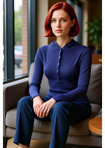 Kadın Vücuda Oturan Kapüşonlu Düğmeli Uzun Kollu Örme Üst Kaliteli Şık Rahat Modern Zarif Günlük fırsatları