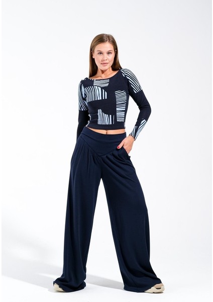 724905_GENIŞ Paça Yüksek Bel Korsaj Kemerli Pileli Palazzo Pantolon.