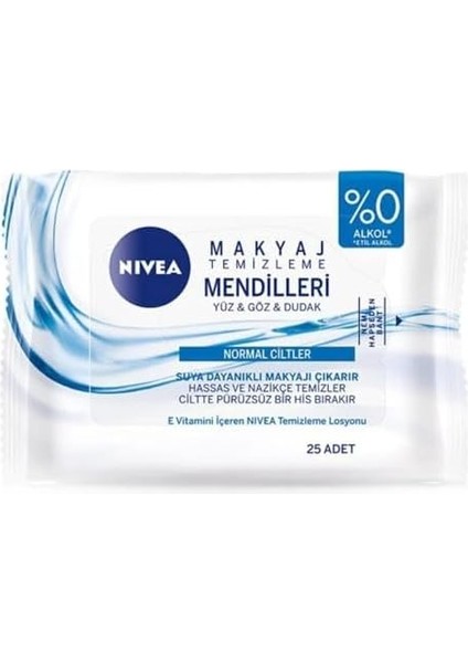Nıvea 3&apos;ü 1 Arada Canlandırıcı Makyaj Temizleme Mendilleri (25 Adet), Normal ve Karma Ciltler, Yüz ve Göz Için, Suya Dayanıklı Maskara ve Makyaj Temizleme